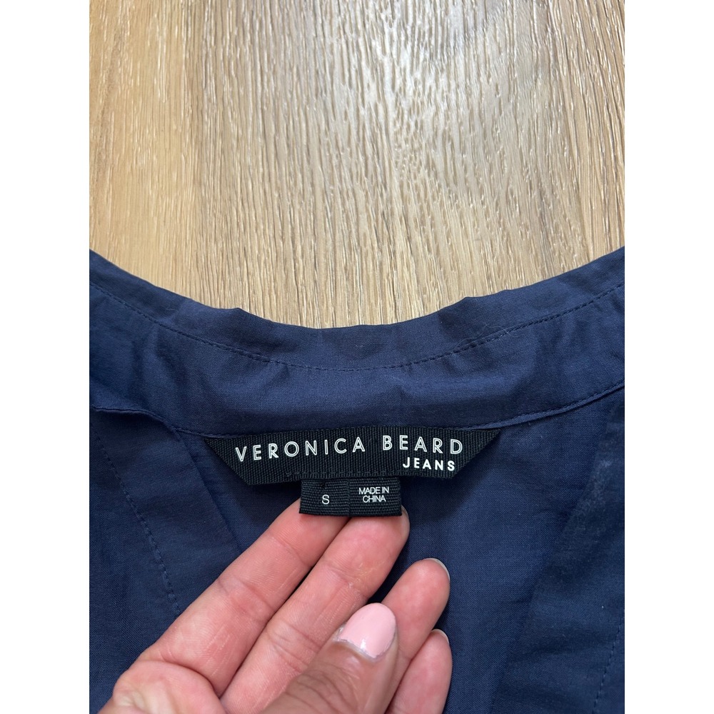Veronica Beard porta ruched button front Navy Ruched Sleeve Cotton Shirt S - Picture 4 of 7